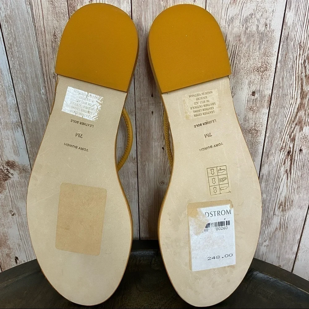 Tory Burch Capri Leather Beaded Flip‎ Flop Sandals Size 7 Women